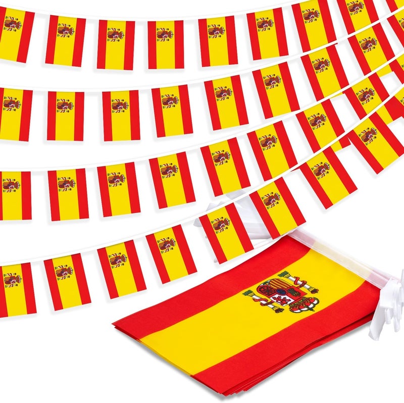 MVPRING Spain String Flag Pennant Banner, Small Mini Spanish Flags Bunting Banner, National Country Decoration for School, Party, Sports Events, Patriotic Festival, 33 Feet 30 Flags - Image 1